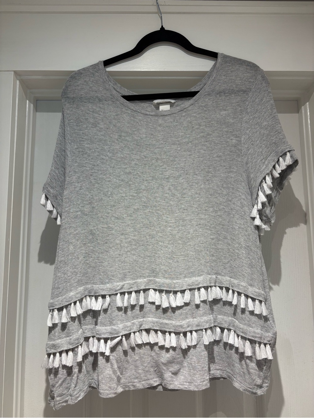 H&M Light Gray Short Sleeve Tassel-Trim Tee